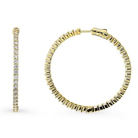 BERRICLE Sterling Silver Cubic Zirconia CZ Large Fashion Inside-Out Hoop Earrings for Women, Yellow Gold Flashed 1.8"