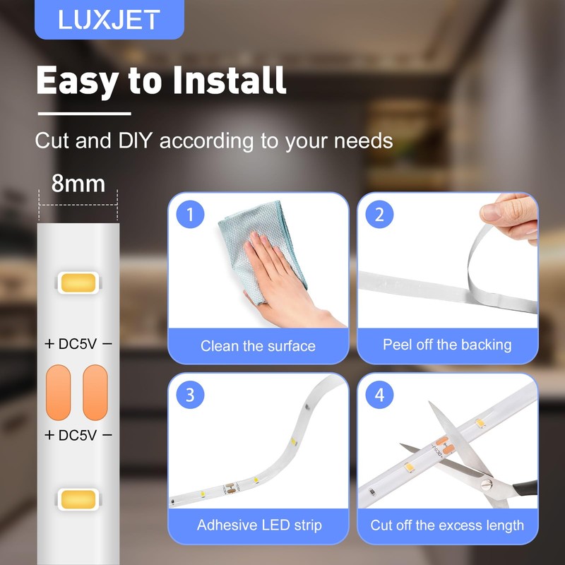 LUXJET Rechargeable Motion Sensor Wardrobe Light, 3.3ft Flexible LED Strip