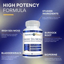Research Verified Irish Sea Moss - Bladderwrack, Burdock, BioPerine - Rich in Prebiotics - Boost Immunity, Aid Digestion - 360 Capsules - Vegan - Made in The USA