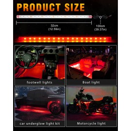 Qasim Car LED Strip Light 12V Red 12.5''/32CM for Golf Cart Underglow Boats Vehicle Automotive Truck Van Motorcycle Footwell Lighting IP67 Waterproof, Pack of 6