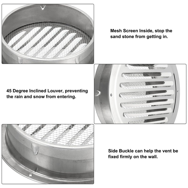 PATIKIL 8" Round Soffit Air Vents, Stainless Steel Louver Grille