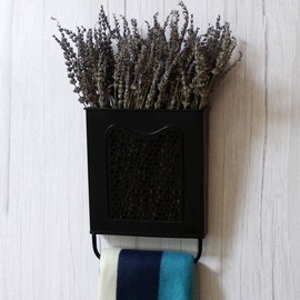 CVHOMEDECO. Primitives Vintage Galvanized Tin Wall Box Metal Wall Hanging Flower Holder with Towel Bar, Wall Pocket Organizer for Home Decor.