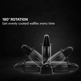OVENTE Belgian Waffle Maker with Non-Stick Plates, 180° Rotating Function and Cool Touch Handle for Easy Single Flip, Perfect for Cooking 7” Classic Waffles for Breakfast or Snacks, Black WMF1440BR