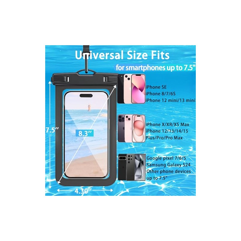 2 Pack Waterproof Phone Pouch with Adjustable Lanyard