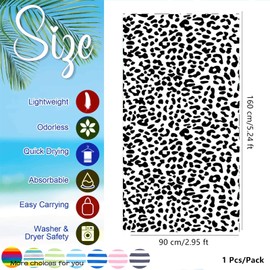 Aisszhao Large Microfibre Beach Towel for Adult,160x90cm Leopard Print Sand Free Beach Towel,Lightweight Quick Dry Travel Swimming Towel with Bag,Compact and Thin Sports Towel Yoga Gym for Women Men