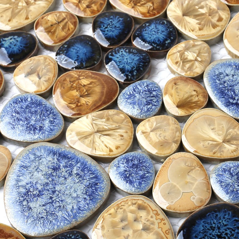 Blujellyfish Glazed Blue Mosaic Ceramic Pebble Porcelain Tile Swimming Pool