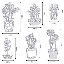 ALIBBON 6 Pcs Pot Plants Die Cuts for Card Making, Pot Flowers Cutting Dies Metal Template Molds, Flower Leaves Dies for Crafting DIY Photo Album Paper Embossing Scrapbooking Supplies