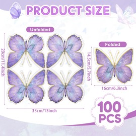 Resurhang 100pcs Butterfly Napkins 6.3x5.7in Disposable Placemats Butterfly Wedding Party Paper Decorative Napkins for Baby Shower Spring Summer Tea Holiday Party Table Decor(Blue-purple)
