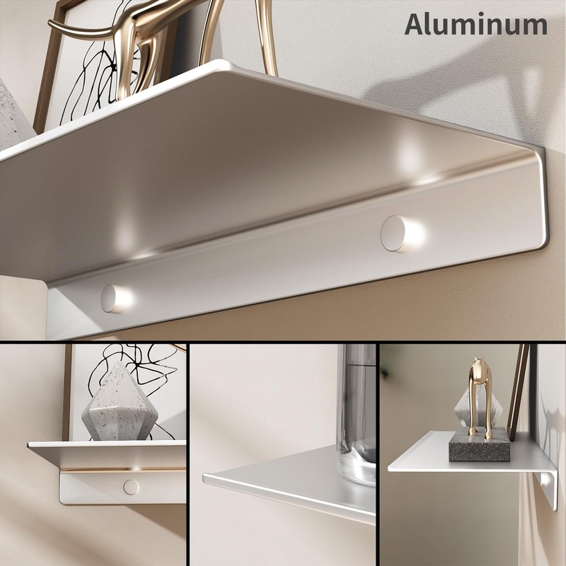 Danpoo Adhesive Floating Shelves for Wall Storage, Metal Wall Shelves,