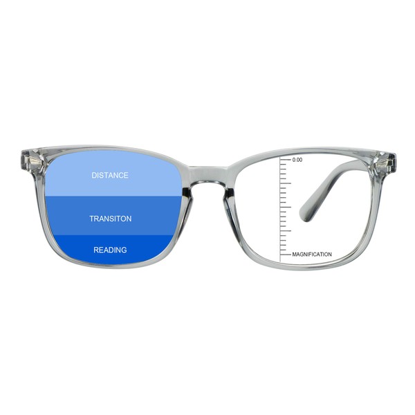 LAMBBAA Vintage Square Progressive Multifocal Presbyopic Glasses, Anti-Blue Light Glasses for Men Women Readers (Clear Gray +0.00/+1.25 Magnification)