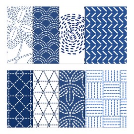 Soimoi 8 Pc Fat Quarter Bundle-Japanese Sashiko Print 18"x 22" DIY Patchwork-100% Cotton Pre-Cut Quilting Fabric (White & Blue)