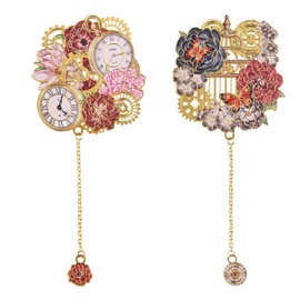 Auiremrti Pack of 2 Vintage Metal Bookmarks with Pendant Chain, Retro Gothic Bookmarks, Flower and Clock Bookmarks for Reading Women, Men, Children, Ideal for Book Lovers