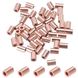 PATIKIL 1/16"/ 1.5mm Wire Rope Stop Sleeve, 50 Pack Copper Crimping Loop Sleeve End for Wire Rope Cable Ferrule, Gold Tone