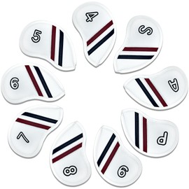 CRODE Golf Club Head Covers Premium Leather for Iron(9pcs/Set), Driver, Fairway Wood, Hybrid, Blade Putter, and Mallet Putter Cover Fit Most Brands (IronCoverSet(9pcs))