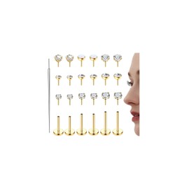 ZELORES 20G Threadless Nose Studs for Women Men 316L Stainless Steel Monroe Lip Rings Labret Stud Jewelry Push In Tragus Earrings Nostril Piecing Jewelry Opal CZ Flat Back Nose Stud 1.5mm 2mm 3mm(Gold-20G)