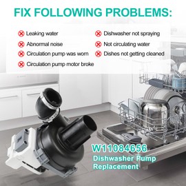 Upgraded W11084656 Circulation Pump for Whirl-pool Ken-more Kit-chen aid Ama-na Dishwasher fit WDT730PAHZ0 WDT750SAHZ0 WDTA50SAHZ0 Dishwasher Pump Motor Assembly Replacement Part W10854710, W10805387
