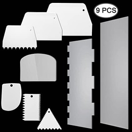 AFUNTA Raspador de Pasteles Kit de Decoración de Pasteles, 7 PCS Raspador de Masa Espátula para Pasteles Raspador de Tazón Alisador de Glaseado con 2 PCS Raspador Acrílico Alisador de Pasteles, para