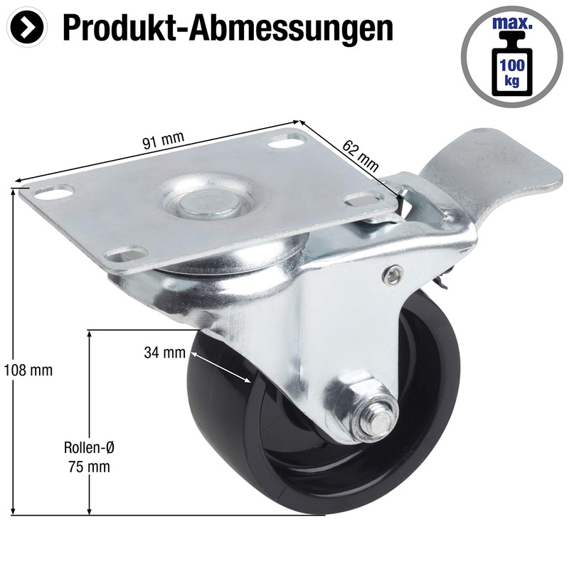 Metafranc Swivel Castor Diameter 75 mm – Lock – 91