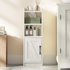 Hzuaneri Bathroom Storage Cabinet, Small Farmhouse Corner Floor Cabinet with Door and Shelves, Narrow Toilet Paper Holder Stand, Bathroom Organizer with Adjustable Shelf, for Small Spaces, White