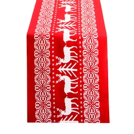 Time to Sparkle 10PCS Christmas Table Runners Trees Reindeer Elk Red Table Decorations Xmas Holiday Party Setting for Farmhouse Kitchen,Home,Dining Table,Outdoor, 28X275cm