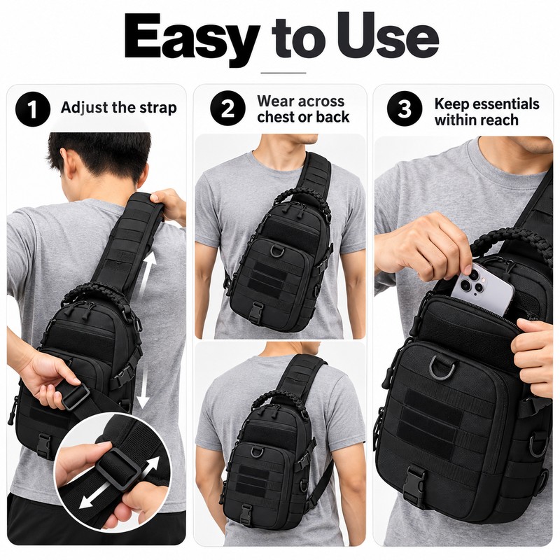 Men's Tactical MOLLE Chest Bag – Adjustable Water-Resistant Nylon Sling