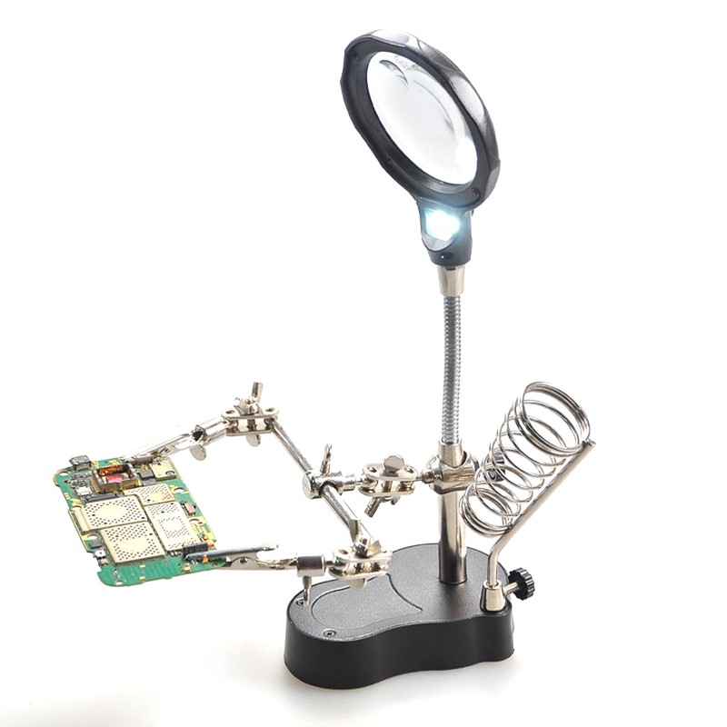 Magnifying Glass Soldering Station LED Lamp Magnifier with Auxiliary Clips