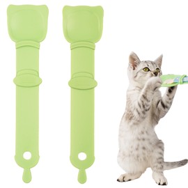 Zuviruoak 2 Pack Cat Strip Feeder, Cat Food Dispenser Spoon, Cat Strip Squeeze Spoon, Cat Claw Cat Food Spoon, Multi Functional Treat Squeeze Spoon for Cat Bar Treats, Cat Spoons for Wet Food,Green