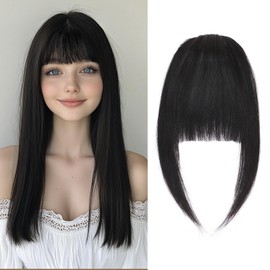 Clip in Fringe Human Hair Natural Black Bangs Fringe Clip in Hair Extensions Clip on French Fringe Remy Human Hair Extensions Short Hairpieces for Women Clip in Bangs Fringe