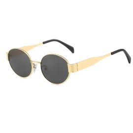 YUELUQU Round Vintage Sunglasses Classic Retro Metal Frame Sunglasses Oval Punk for Women Men Glasses (Gold/grey)