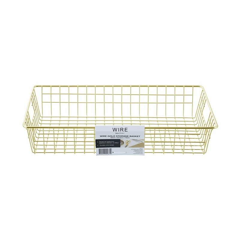 Box Sweden 40x7.5cm Wire Storage Basket Kitchen/Bath Organiser Container Gold