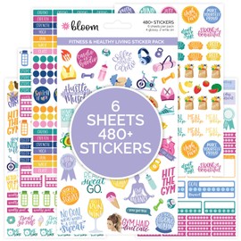 bloom daily planners Health Wellness and Fitness Planner Stickers - Variety Sticker Pack - Six Sticker Sheets Per Pack!
