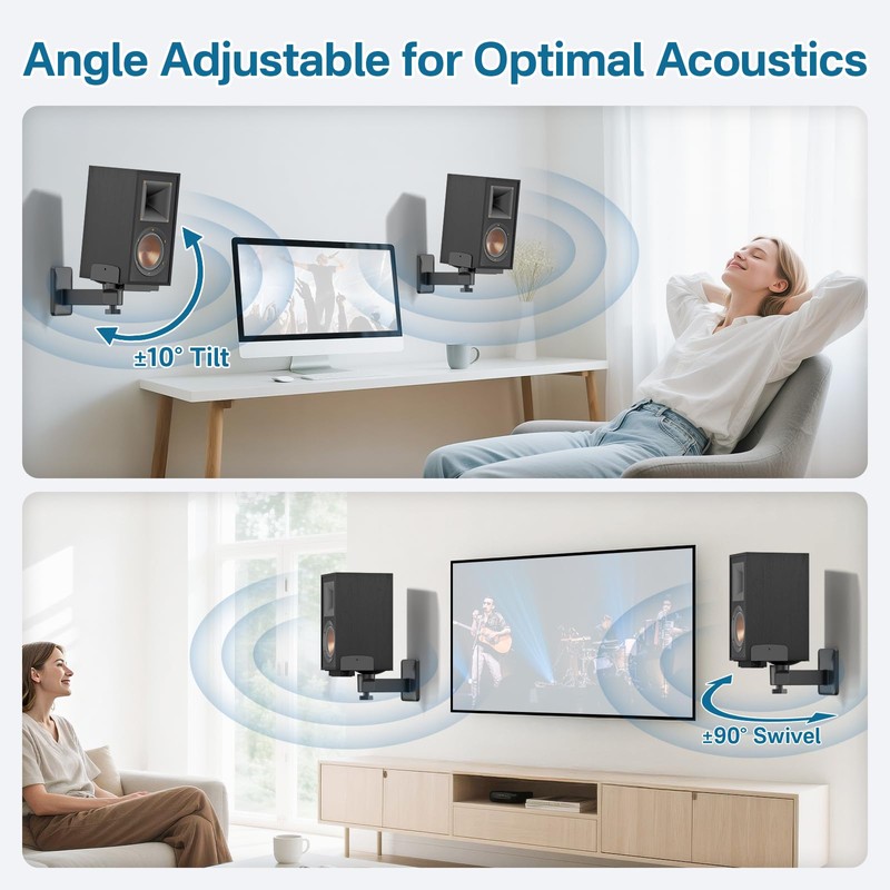 Pair of Adjustable Speaker Wall Mount for Klipsch Bookshelf Speaker