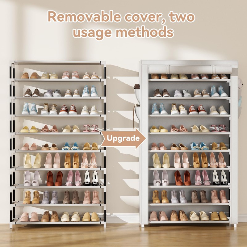 LANTEFUL Shoe Rack with Covers 10 Tier Tall Shoe Rack