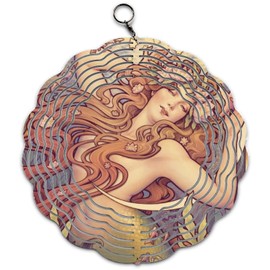 Beautiful Mermaid Wind Spinner Art 10 inch for Garden Decor with Swivel Hook, Double Sided Circle Hanging Wind Spinner Water Art Design Hanger for Yard Porch Front Door