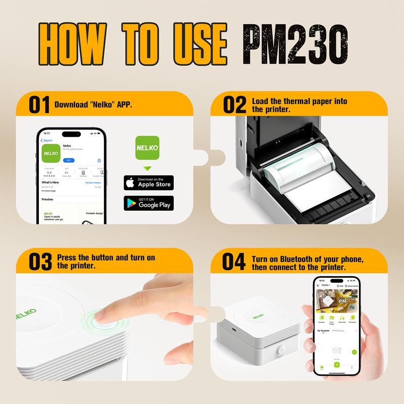 PM230 Mini Sticker Printer-2 Inch Bluetooth Thermal Pocket Printer, Inkless