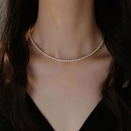 TseenYi Pearl Choker Necklace Gold Pearl Necklace Small Pearl Beaded Necklace Tiny Beads Pearl Strand Necklace Vintage Pearl Necklace Jewelry for Women and Girls