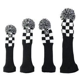4 Pieces Stripes Knitted Golf Club Head Covers 1 3 5 X Driver and Fairway Wood2 and Hybrid(UT) (black square(4piece set))