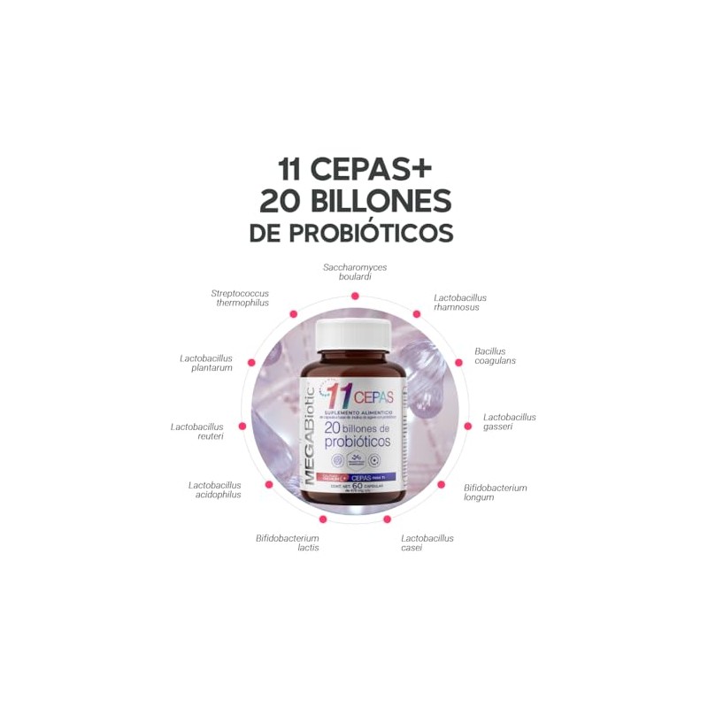 MegaBiotic Probióticos 20 Billones y 11 Cepas 60 cápsulas 570mg