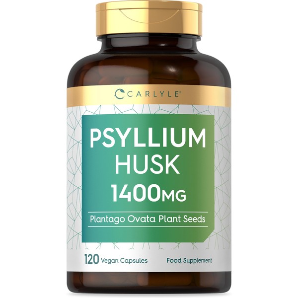 Psyllium Husk Capsules 1400mg | Fibre Supplement | 120 Powder Capsules | Vegan | by Carlyle