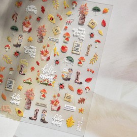 Maple Nail Stickers Leaf Mushroom Nail Decals 3D Self-Adhesive Boots Envelope Nail Designs 5D Embossed Plants Animals Insects Nails Supplies for Women Holiday DIY Manicure 1 Sheet