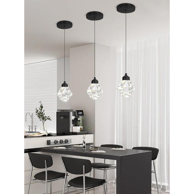 Crystal Pendant Light for Kitchen Island,Black Chandelier Lights Fixture, Hanging