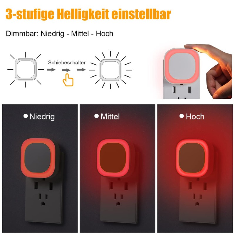 YUNLEX Night Lights, Set of 2, 3-Level Adjustable Night Lights