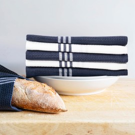 Sticky Toffee 100% Cotton Tea Towels - Pack of 5 Waffle Blue & White | Kitchen Towel Set | Absorbent, Strong, Quick Dry & Machine Washable | Home Decor & Bathroom Accessories