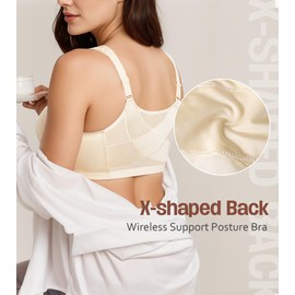HACI Women's Front Closure Full Coverage Back Support Posture Bra Wireless Comfy(Nude,38D)