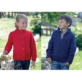 King Cole Chunky Knitting Pattern Children's Buttoned or Zipped Cardigan (3256)