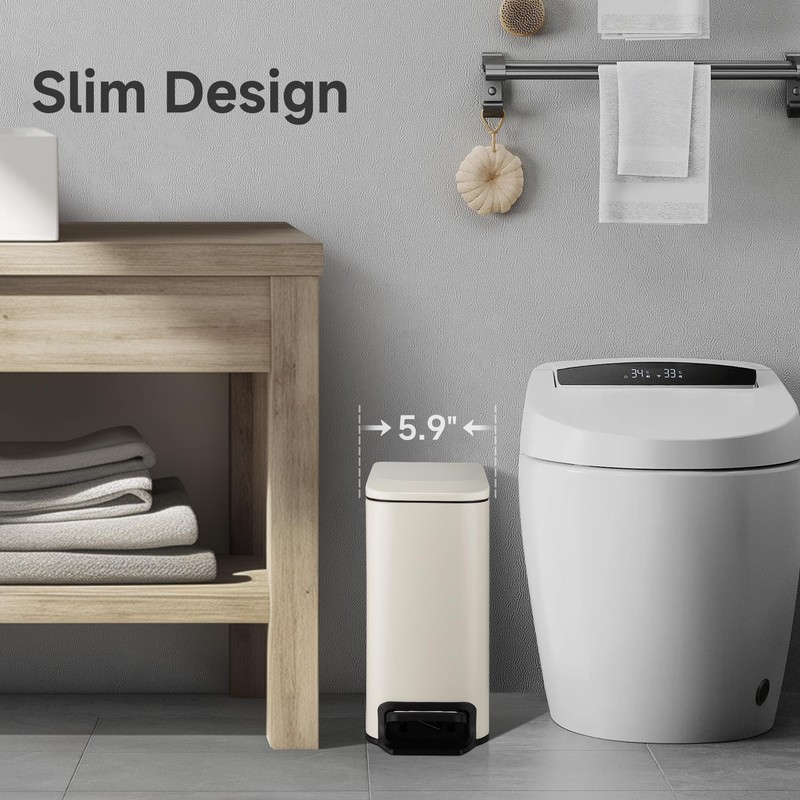 TIPGO Slim Bathroom Trash Can with Lid Soft Close, 6