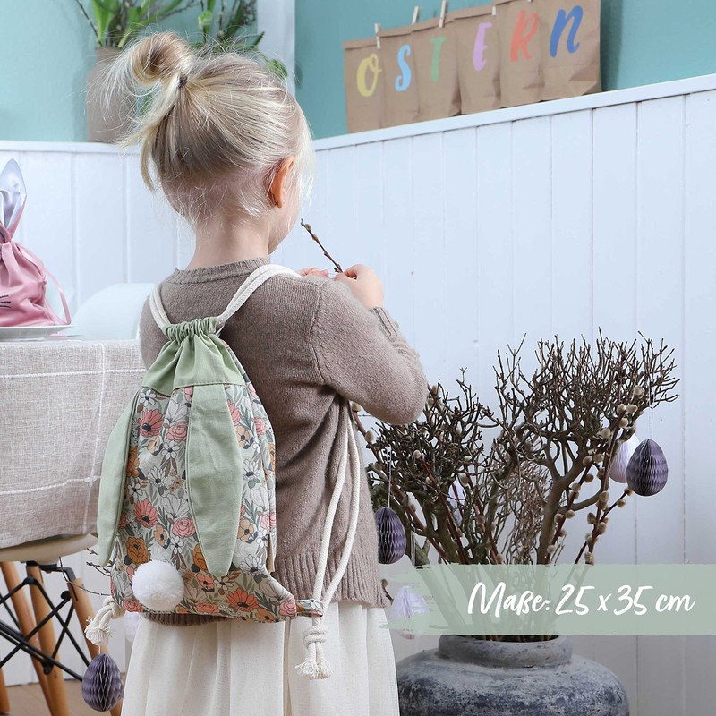Papierdrachen Rabbit Backpack Flowers & Green - Cotton / Canvas