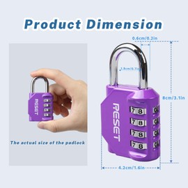 RESET-060 2 Pack 4 Digit Combination Lock Outdoor Padlock for School Gym Sports Locker Fence Toolbox Gate Suitcase Hasp Purple
