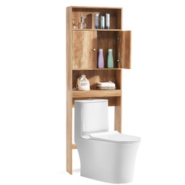 Lascritta Over The Toilet Storage Cabinet, Premium Farmhouse Freestanding Wooden Bathroom Organizer with Adjustable Shelves & Doors, and Anti-Tip Design for Home Space-Saving Toilet Rack (Kahki Brown)