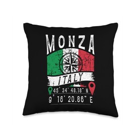 Monza Italy Flag Italia GPS Coordinates Of Monza Throw Pillow